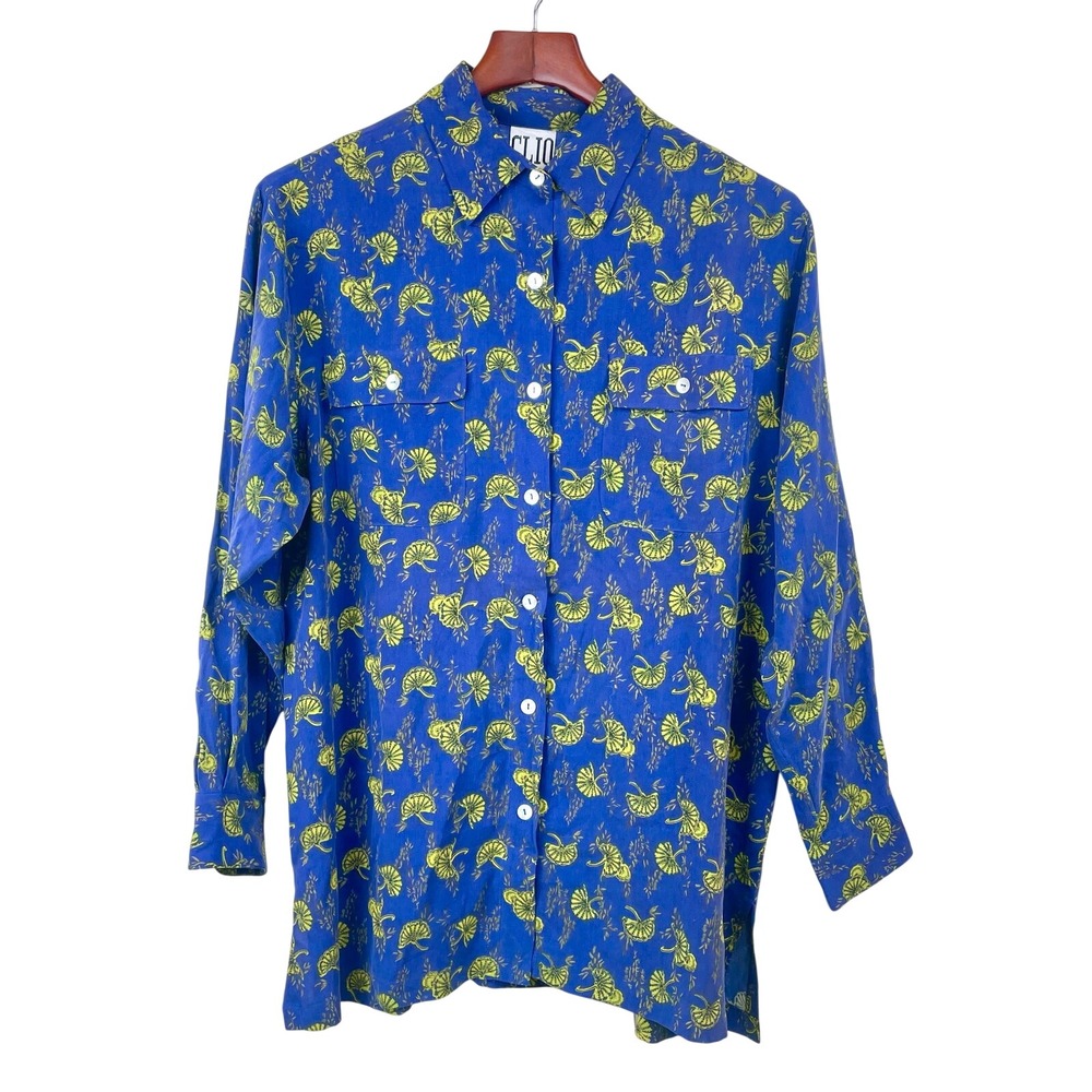 Vtg NWT Womens Top Sz S %100 Silk Button Up Artsy Art To‎ Wear Maximalist Boho